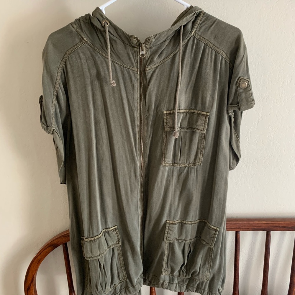 Utility jacket army green cinch waist